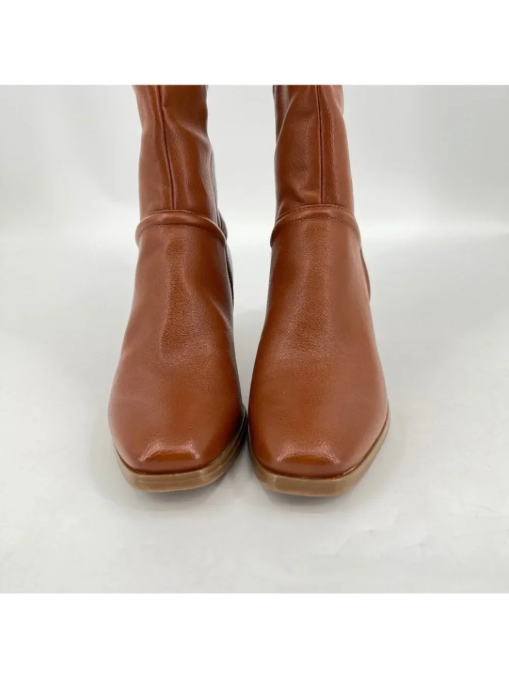 Baretraps Thalia Knee High Boots Brown Size 6M Faux Leather Zipper Block Heel